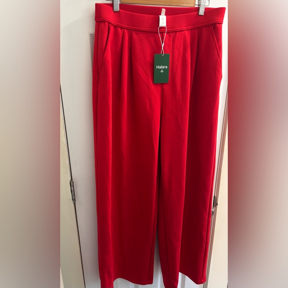 HALARA Red High Waisted Side Pocket Wide Leg Work Pants